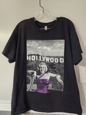 Marilyn Monroe Black Graphic Hollywood Tee with Purple Accent